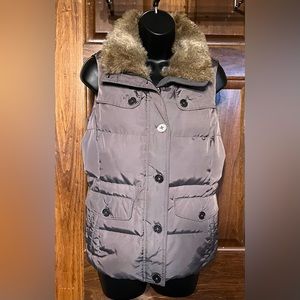 Lands End Down Vest Faux Fur Removable Collar
